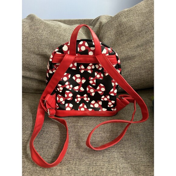 Disney Parks Minnie Mouse Mini Backpack Black Red Polka Dot Bows Adjustable - Picture 4 of 12